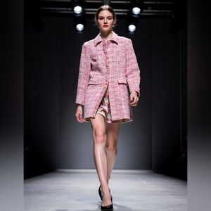 Missoni Pink Tweed Wool Cotton Blend Trench Coat Women's Size Medium IT 46